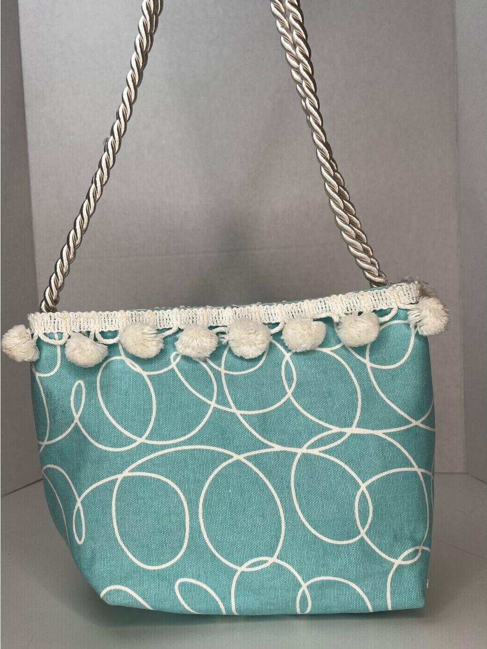 Source Unknown Turquoise and White Pom-Pom Shoulder Bag